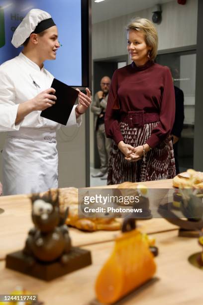 Her Majesty the Queen is visiting the Ter Groene Poorte school in Bruges. The Queen is guided by the students in the bakery, the butcherÕs shop and...