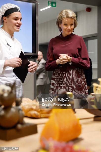 Her Majesty the Queen is visiting the Ter Groene Poorte school in Bruges. The Queen is guided by the students in the bakery, the butcherÕs shop and...