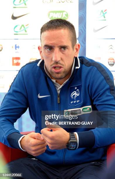 French football national team's midfielder Franck Ribery gives a press conference before a training session on August 29, 2010 in Clairefontaine,...