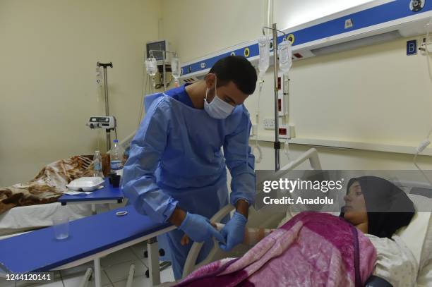 Cholera patients receive treatment as cholera spreads rapidly among Syrian refugee camp settlers and Lebanese citizens in Akkar district of Lebanon...