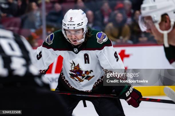 Clayton Keller of the Arizona Coyotes wp/ during the first period of the NHL game between the Arizona Coyotes and the Montreal Canadiens on October...