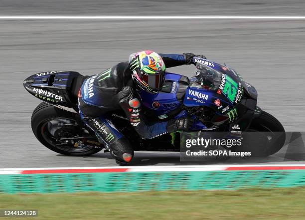 Italian rider Franco Morbidelli of Monster Energy Yamaha MotoGP steers his bike during the MotoGP free practice session of the Petronas Grand Prix of...