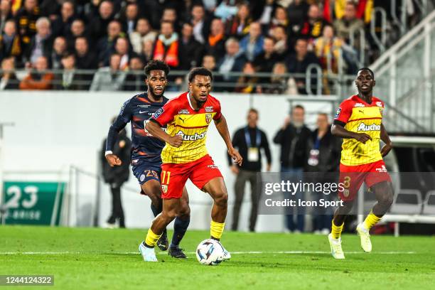 Lois OPENDA of Lens during the Ligue 1 Uber Eats match between Lens and Montpellier at Stade Felix Bollaert on October 15, 2022 in Lens, France.