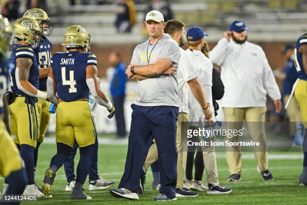 Georgia Tech Interim Head Coach Brent Key on the sideline during the college football game between the Virginia Cavaliers and the Georgia Tech Yellow...