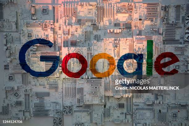 Illustration picture shows the Google logo, during a visit to the Google company in Ghlin on the occasion of the 15th anniversary of the Google data...