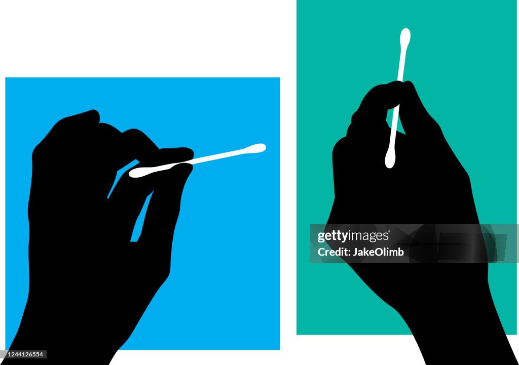Hand Holding Cotton Swab Silhouettes