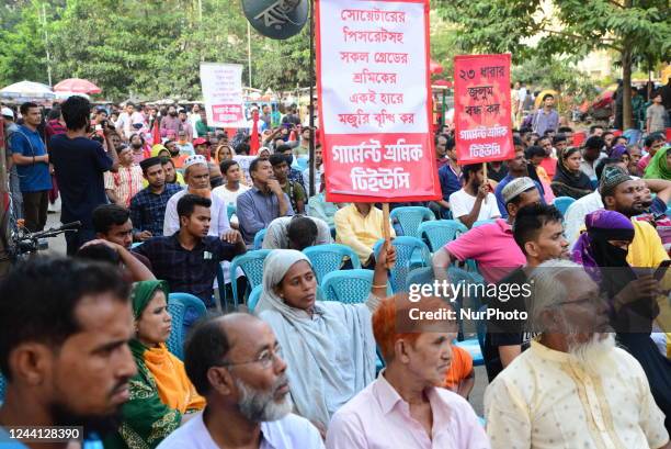 Garment Workers Trade Union Centre activists held a protest rally demanding twenty thousand taka minimum wage for garments worker in Dhaka,...