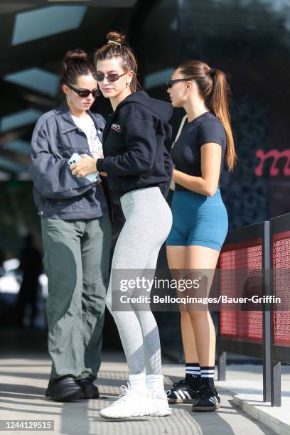 Hailey Bieber and Addison Rae are seen on October 21, 2022 in Los Angeles, California.