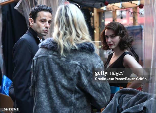 Luke Kirby and Rachel Brosnahan are seen on the set of "The Marvelous Mrs. Maisel" on October 21, 2022 in New York City.