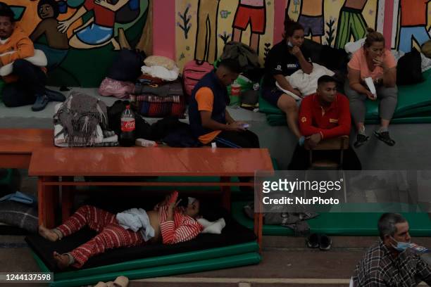 Venezuelan migrants during lunchtime at a shelter in Mexico City, who have left their country of origin for various political, economic and cultural...