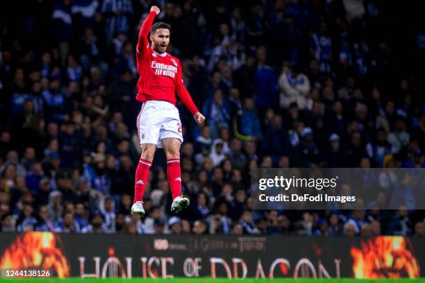 Rafa Silva of SL Benfica celebrates after scoring his team's first goal during the Liga Portugal Bwin match between FC Porto and SL Benfica at...