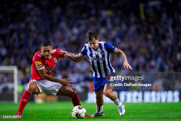Otavio of FC Porto and Gilberto of SL Benfica battle for the ball during the Liga Portugal Bwin match between FC Porto and SL Benfica at Estadio do...
