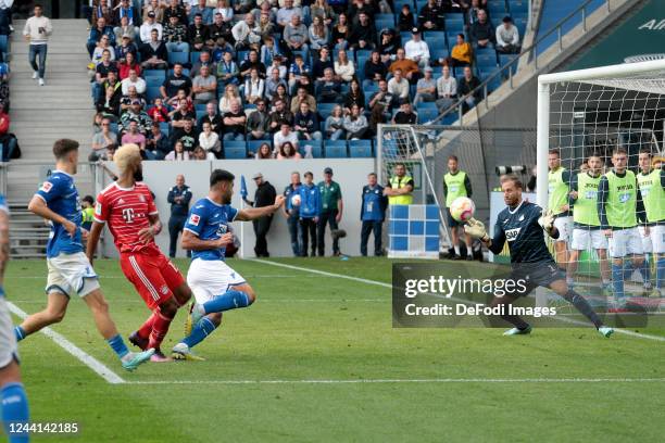 Eric Maxim Choupo-Moting of Bayern Muenchen scores his team's second goal during the Bundesliga match between TSG Hoffenheim and FC Bayern München at...