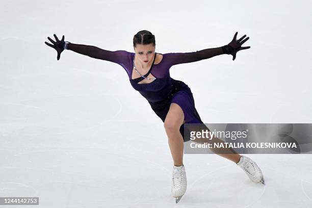 Russia's figure skater Kamila Valieva competes in the women's short program during the Russian Grand Prix of Figure Skating at the Megasport Arena in...