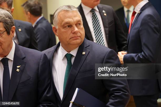 President of the Republic of Cyprus Nicos Anastasiades and Prime Minister of Hungary Viktor Orbán at the European Council during the second day of...