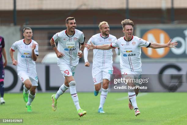 Hans Nicolussi Caviglia celebrates during the Italian soccer Serie B match FC Sudtirol vs Parma Calcio on October 22, 2022 at the Druso stadium in...