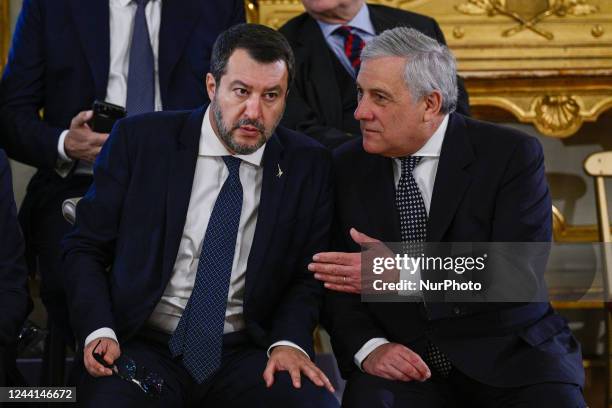 Antonio Tajani Ministro degli Affari Esteri e della cooperazione Internazionale e vicepremier and Matteo Salvini Ministro delle Infrastrutture e...