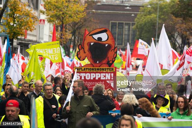 Thousands of protesters which are organized by several labor unions and climate organizations take on the street nationwide in Duesseldorf and demand...