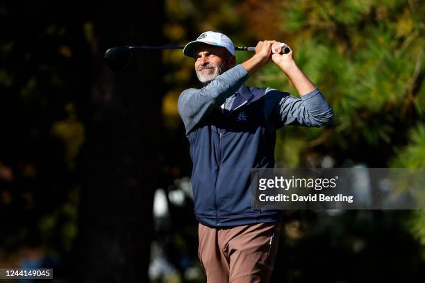 Rocco Mediate of the United States plays hit shot from the second tee during the second round of the Dominion Energy Charity Classic at The Country...