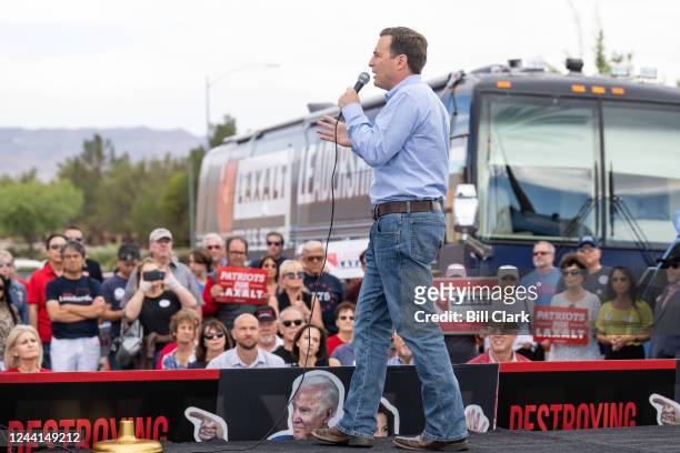 Republican U.S. Senate Candidate Adam Laxalt speaks at his early voting kickoff rally in Summerlin, Nev., on Saturday, October 22, 2022.