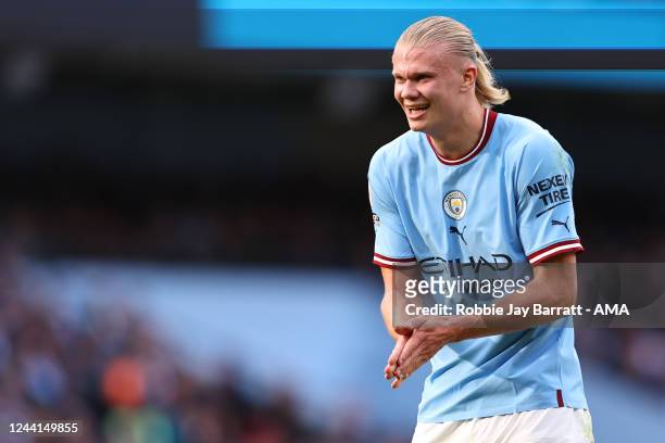 Erling Haaland of Manchester City during the Premier League match between Manchester City and Brighton & Hove Albion at Etihad Stadium on October 22,...
