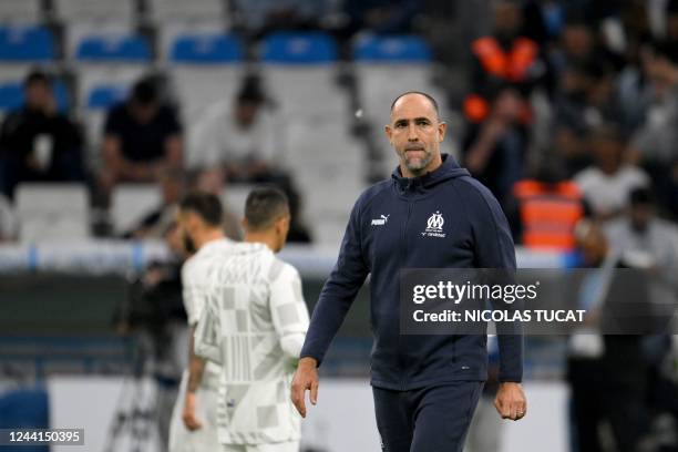 Marseille's Croatian head coach Igor Tudor looks on prior to the French L1 football match between Olympique Marseille and RC Lens at The Stade...