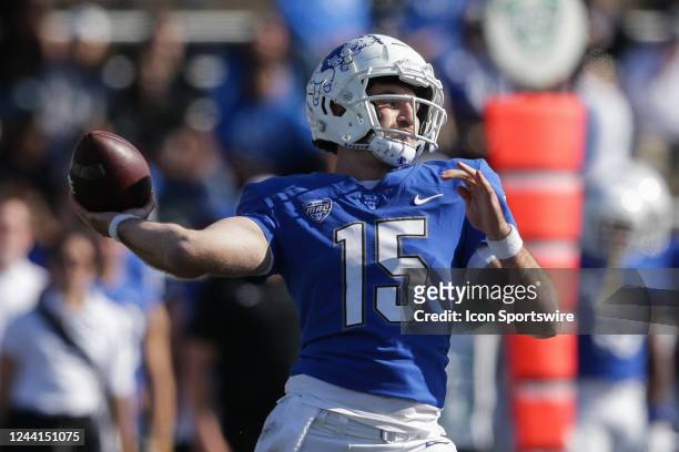 Buffalo Bulls quarterback Cole Snyder throws a pass during the second quarter a college football game against the Toledo Rockets on October 22 at UB...