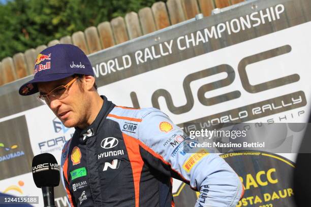 Thierry Neuville of Belgium and Martijn Wydaeghe of Belgium are competing with their Hyundai Shell Mobis WRT Hyundai i20N Rally1 Hybrid during Day...