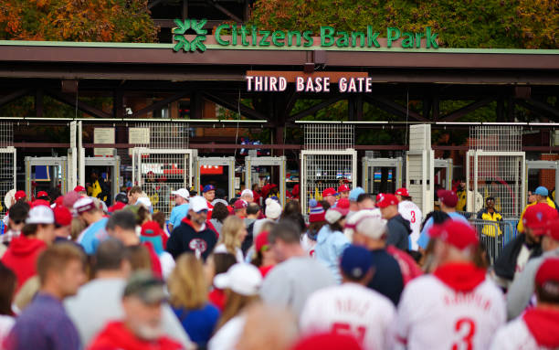 Phillies fans are seen outside of Citizens Bank Park before Game 4 of the NLCS between the San Diego Padres and the Philadelphia Phillies on...