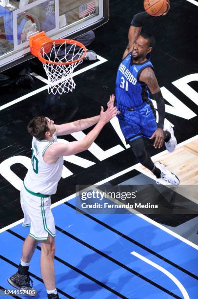 Terrence Ross of the Orlando Magic dunks the ball during the game against the Boston Celtics on October 22, 2022 at Amway Center in Orlando, Florida....