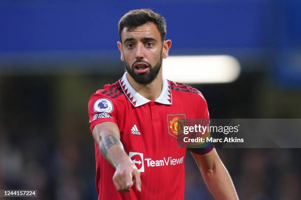 Bruno Fernandes of Manchester United during the Premier League match between Chelsea FC and Manchester United at Stamford Bridge on October 22, 2022...