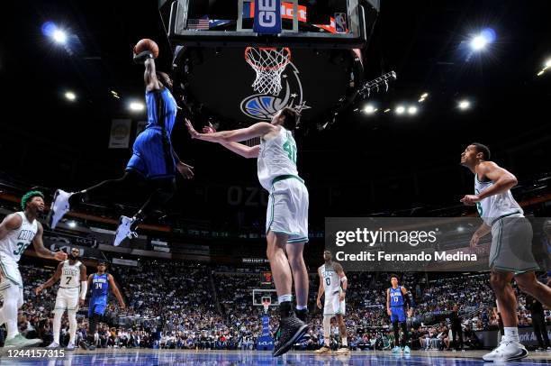 Terrence Ross of the Orlando Magic dunks the ball during the game against the Boston Celtics on October 22, 2022 at Amway Center in Orlando, Florida....