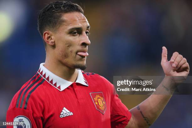 Antony of Manchester United during the Premier League match between Chelsea FC and Manchester United at Stamford Bridge on October 22, 2022 in...