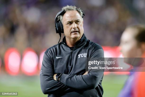 Horned Frogs head coach Sonny Dykes watches from the sidelines during the game between the TCU Horned Frogs and the Kansas State Wildcats on October...