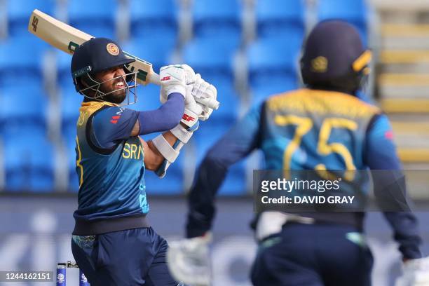 Sri Lanka's Kusal Mendis plays a shot during the ICC men's Twenty20 World Cup 2022 cricket match between Sri Lanka and Ireland at Bellerive Oval in...