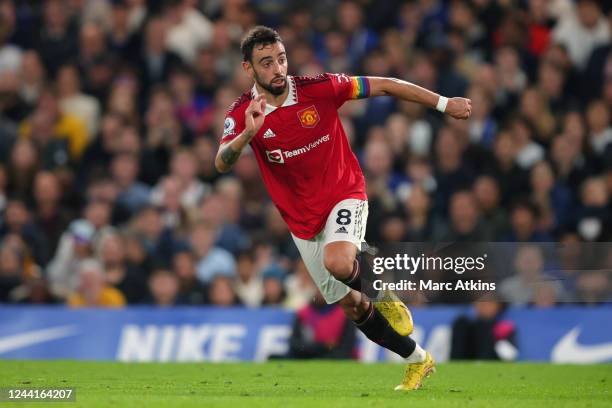 Bruno Fernandes of Manchester United during the Premier League match between Chelsea FC and Manchester United at Stamford Bridge on October 22, 2022...