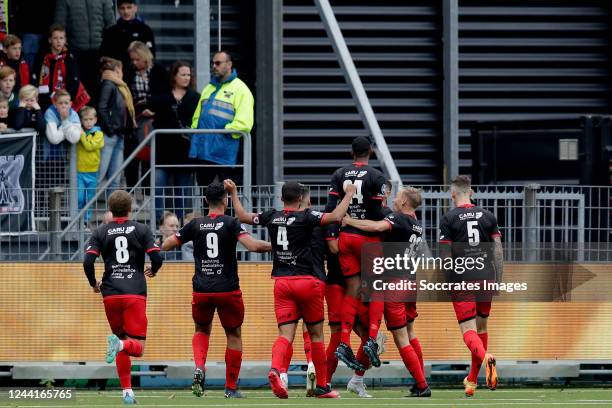 Siebe Horemans of Excelsior celebrates 1-0 with Marouan Azarkan of Excelsior, Serano Seymor of Excelsior, Adrian Fein of Excelsior, Julian Baas of...