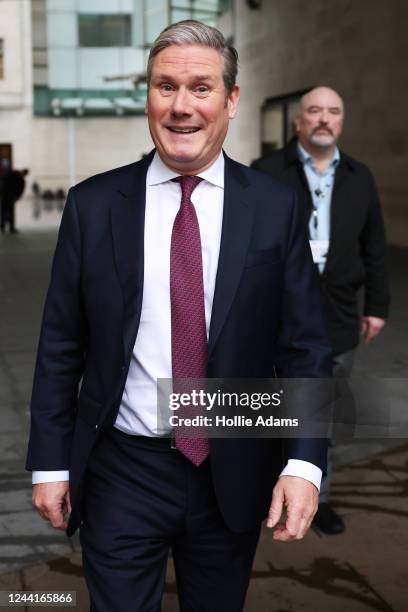 Sir Keir Starmer, Leader of the Labour Party, is seen at BBC Broadcasting House for an interview on 'Sunday with Laura Kuenssberg' on October 23,...