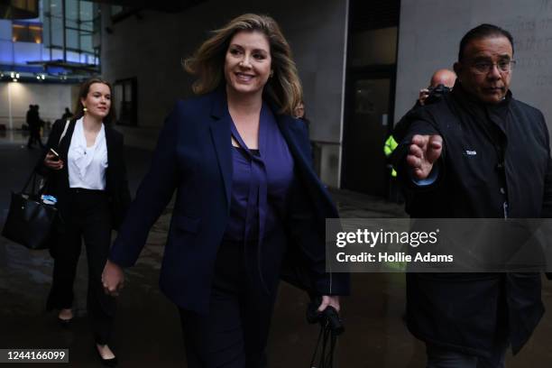 Penny Mordaunt, Leader of the House of Commons is seen at BBC Broadcasting House for an interview on 'Sunday with Laura Kuenssberg' on October 23,...
