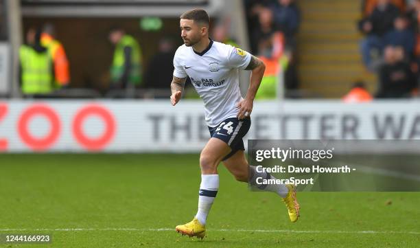 Preston North End's Sean Maguire during the Sky Bet Championship between Blackpool and Preston North End at Bloomfield Road on October 22, 2022 in...