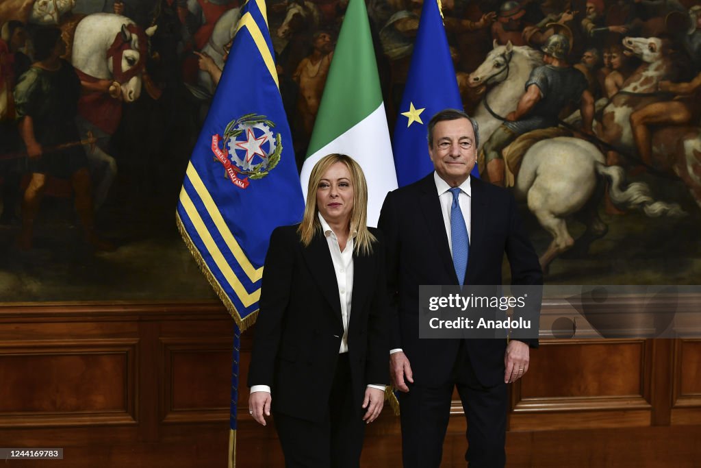 Georgia Italy Ruler Italy's new Premier Giorgia poses for pictures with outgoing Premier ...