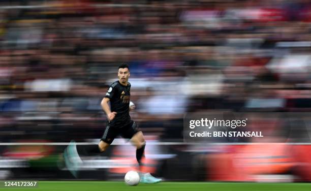 Arsenal's Brazilian midfielder Gabriel Martinelli runs with the ball during the English Premier League football match between Southampton and Arsenal...