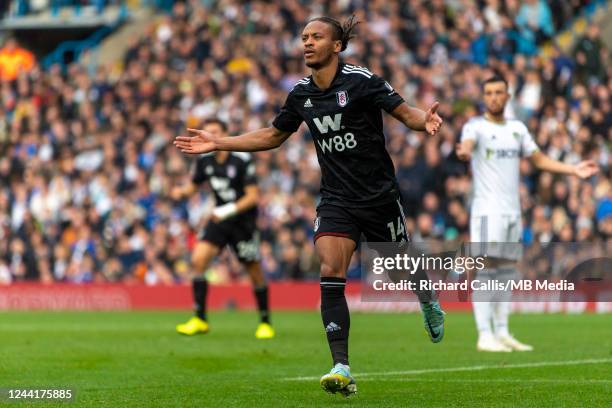 Fulham forward Bobby Reid celbrates scoring for Fulham during the Premier League match between Leeds United and Fulham FC at Elland Road on October...