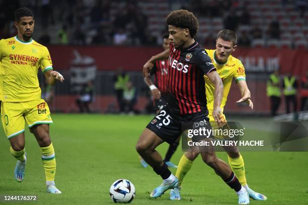 Nice's French defender Jean-Clair Todibo controls the ball during the French L1 football match between OGC Nice and FC Nantes at the Allianz Riviera...