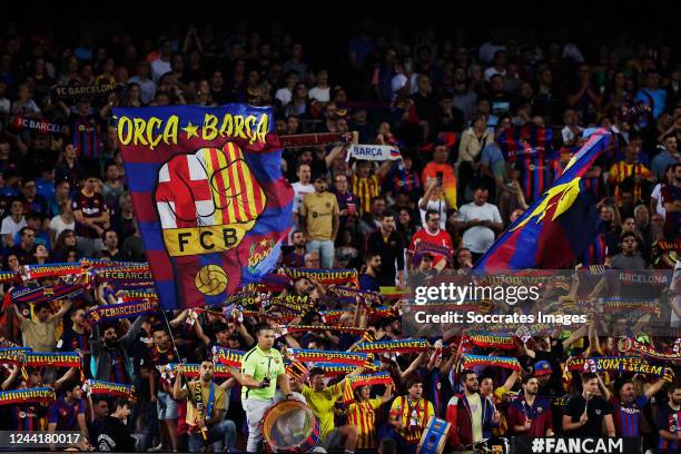 Supporters of FC Barcelona during the La Liga Santander match between FC Barcelona v Athletic de Bilbao at the Spotify Camp Nou on October 23, 2022...