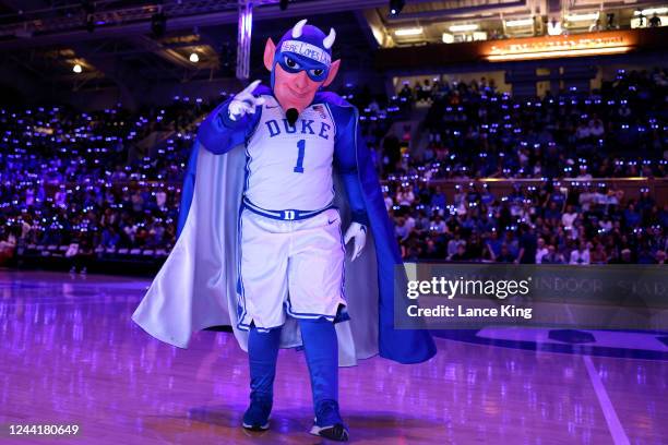 The mascot of the Duke Blue Devils performs during Countdown to Craziness at Cameron Indoor Stadium on October 21, 2022 in Durham, North Carolina.