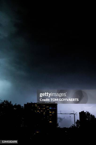 Illustration picture shows , a thunder storm over Antwerp, Sunday 23 October 2022. The KMI - IRM - RMI has declared code yellow for the entire...