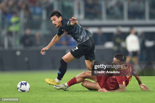 October 23 : Oliveira Miramontes of SSC Napoli in action against Lorenzo Pellegrini of AS Roma during the Serie A soccer match between AS Roma and...