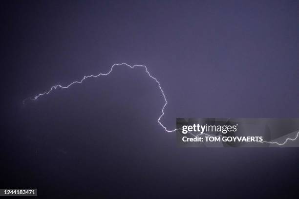 Illustration picture shows lightning, during, a thunder storm over Antwerp, Sunday 23 October 2022. The KMI - IRM - RMI has declared code yellow for...