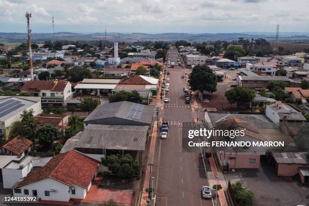 Aerial view of the municipality of Mercedes, Parana state, Brazil, taken on October 13, 2022. - Several localities in the state of Paraná, a region...